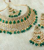 Lalso Gorgeous Green Bridal Kundan Choker Necklace Earring Maangtikka Jewelry Set - LKCN05_GR