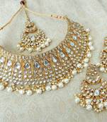 Lalso Gorgeous White Bridal Kundan Choker Necklace Earring Maangtikka Jewelry Set - LKCN05_WT