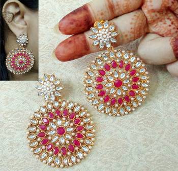Lalso Beautiful Ruby Partywear Kundan Earrings - LKE11_RB 1