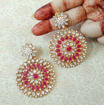 Lalso Beautiful Ruby Partywear Kundan Earrings - LKE11_RB 2