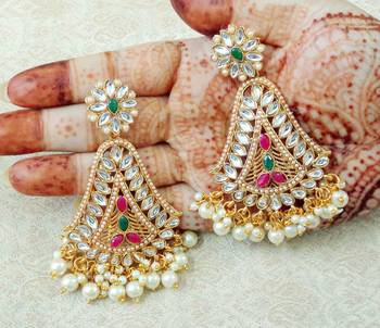 Lalso Beautiful Multicolor Partywear Kundan Earrings - LKE13_RG 2
