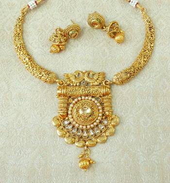 Lalso LCT Golden Gold Plated Delicate Kanti Haasli Necklace Earring Jewelry Set - LSDN12_LCT 1