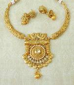 Lalso LCT Golden Gold Plated Delicate Kanti Haasli Necklace Earring Jewelry Set - LSDN12_LCT