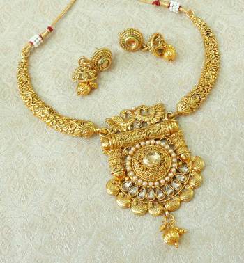 Lalso LCT Golden Gold Plated Delicate Kanti Haasli Necklace Earring Jewelry Set - LSDN12_LCT 2