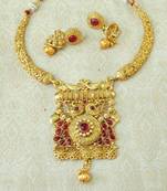 Lalso Kempu Gold Plated Delicate Kanti Haasli Necklace Earring Jewelry Set - LSDN13_KP