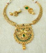 Lalso Green Gold Plated Delicate Kanti Haasli Necklace Earring Jewelry Set - LSDN14_GR