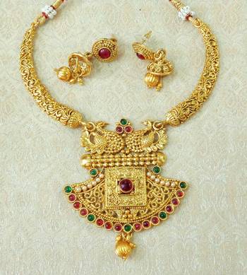 Lalso Kempu Green Gold Plated Delicate Kanti Haasli Necklace Earring Jewelry Set - LSDN15_KG 1