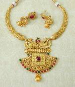 Lalso Kempu Green Gold Plated Delicate Kanti Haasli Necklace Earring Jewelry Set - LSDN15_KG