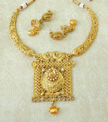 Lalso LCT Golden Gold Plated Delicate Kanti Haasli Necklace Earring Jewelry Set - LSDN16_LCT 1