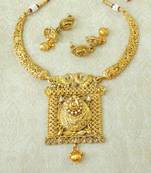 Lalso LCT Golden Gold Plated Delicate Kanti Haasli Necklace Earring Jewelry Set - LSDN16_LCT