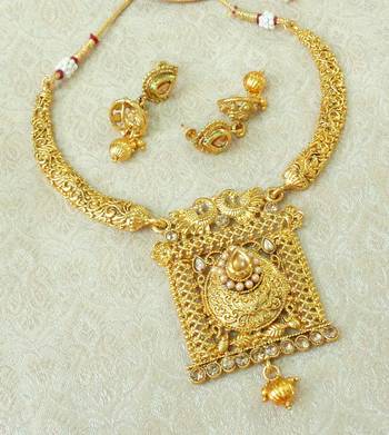 Lalso LCT Golden Gold Plated Delicate Kanti Haasli Necklace Earring Jewelry Set - LSDN16_LCT 2