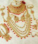 Lalso Red Stone Kundan Full Bridal Wedding Jewelry Set - LSDS10_RD