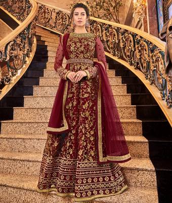 Red resham embroidery net salwar 1