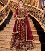Red resham embroidery net salwar