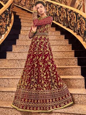 Red resham embroidery net salwar 2