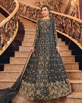 Dark-grey embroidered net salwar 1