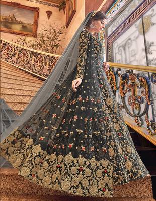 Dark-grey embroidered net salwar 2