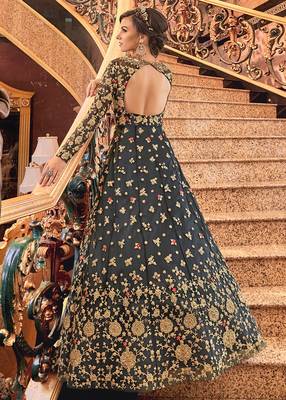 Dark-grey embroidered net salwar 3