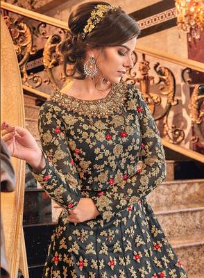 Dark-grey embroidered net salwar 4