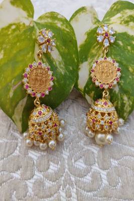 Gold crystal jhumkas 1