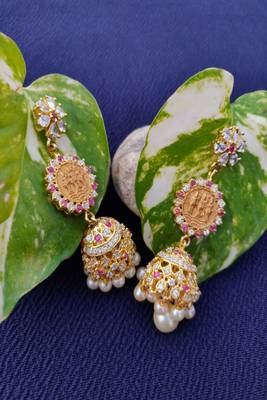 Gold crystal jhumkas 2