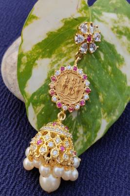 Gold crystal jhumkas 3