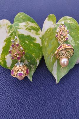 Pink crystal jhumkas 1