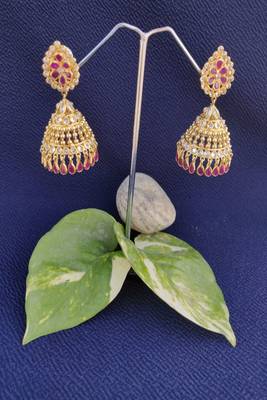 Gold crystal jhumkas 1