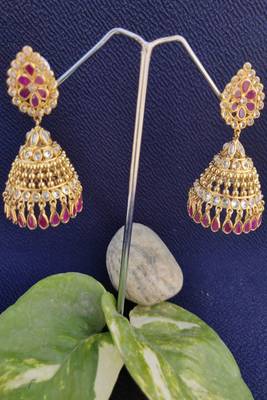 Gold crystal jhumkas 2