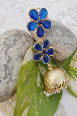 Blue crystal jhumkas 3
