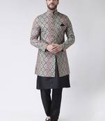 Multicolor Floral Print Polyester Indo Western Dresses