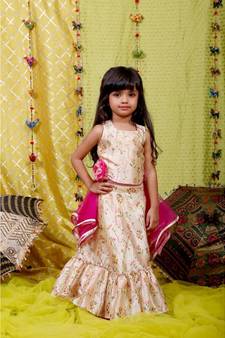 Beige Crop top with Frill Lahenga