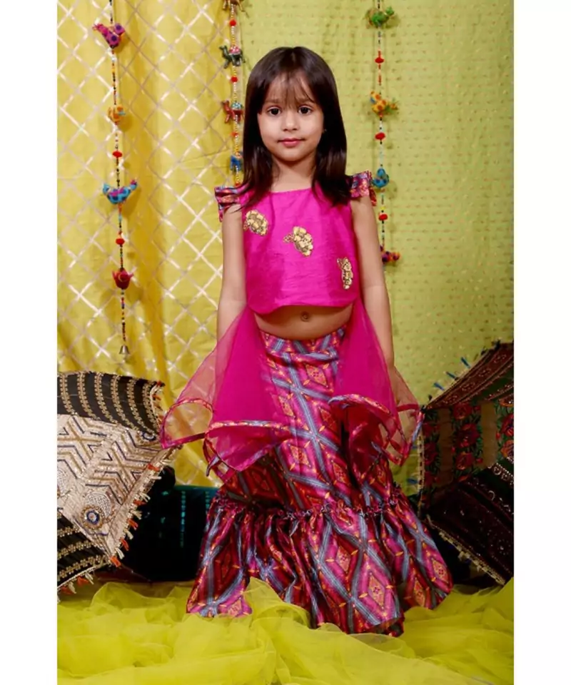 Pink Crop top with Frill Lahenga