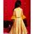 Yellow 3/4 sleeves crop top with pleated long skirt