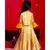 Yellow 3/4 sleeves crop top with pleated long skirt