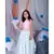 Peach Pleated sleeves crop top with layered lahenga