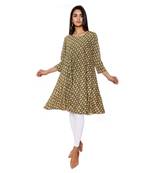Women Green Printed Flared Rayon Kurta