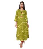 Women Green Tie-Dye Rayon Staple Long Kurta