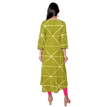 Women Green Tie-Dye Rayon Staple Long Kurta 3