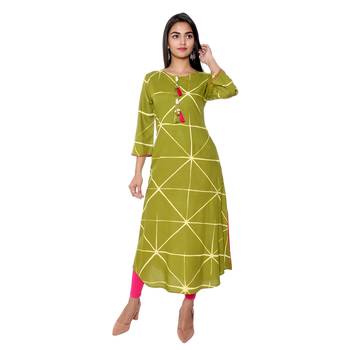 Women Green Tie-Dye Rayon Staple Long Kurta 5