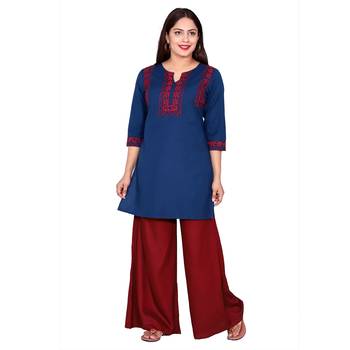 Women Blue Embroidered Cotton Kurta 1