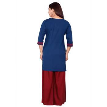 Women Blue Embroidered Cotton Kurta 2