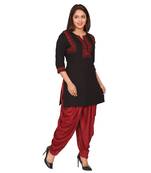 Women Black Embroidered Cotton Kurta