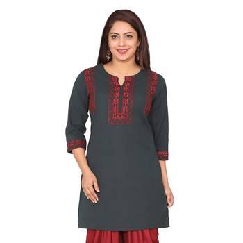 Women grey Embroidered Cotton Kurta 4