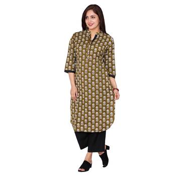 Women Green Printed Cotton Kurta 1