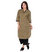 Women Green Printed Cotton Kurta