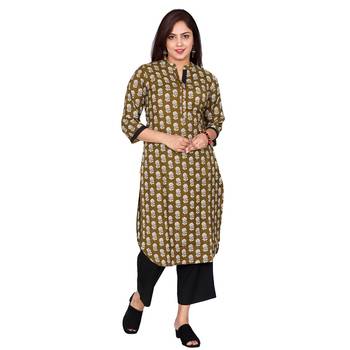 Women Green Printed Cotton Kurta 2