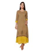 Women Mahendi Green Handblock Double Layer Cotton Kurta