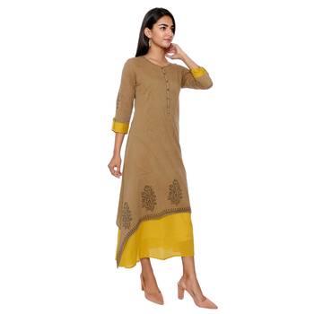 Women Mahendi Green Handblock Double Layer Cotton Kurta 2