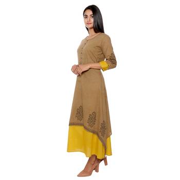 Women Mahendi Green Handblock Double Layer Cotton Kurta 4